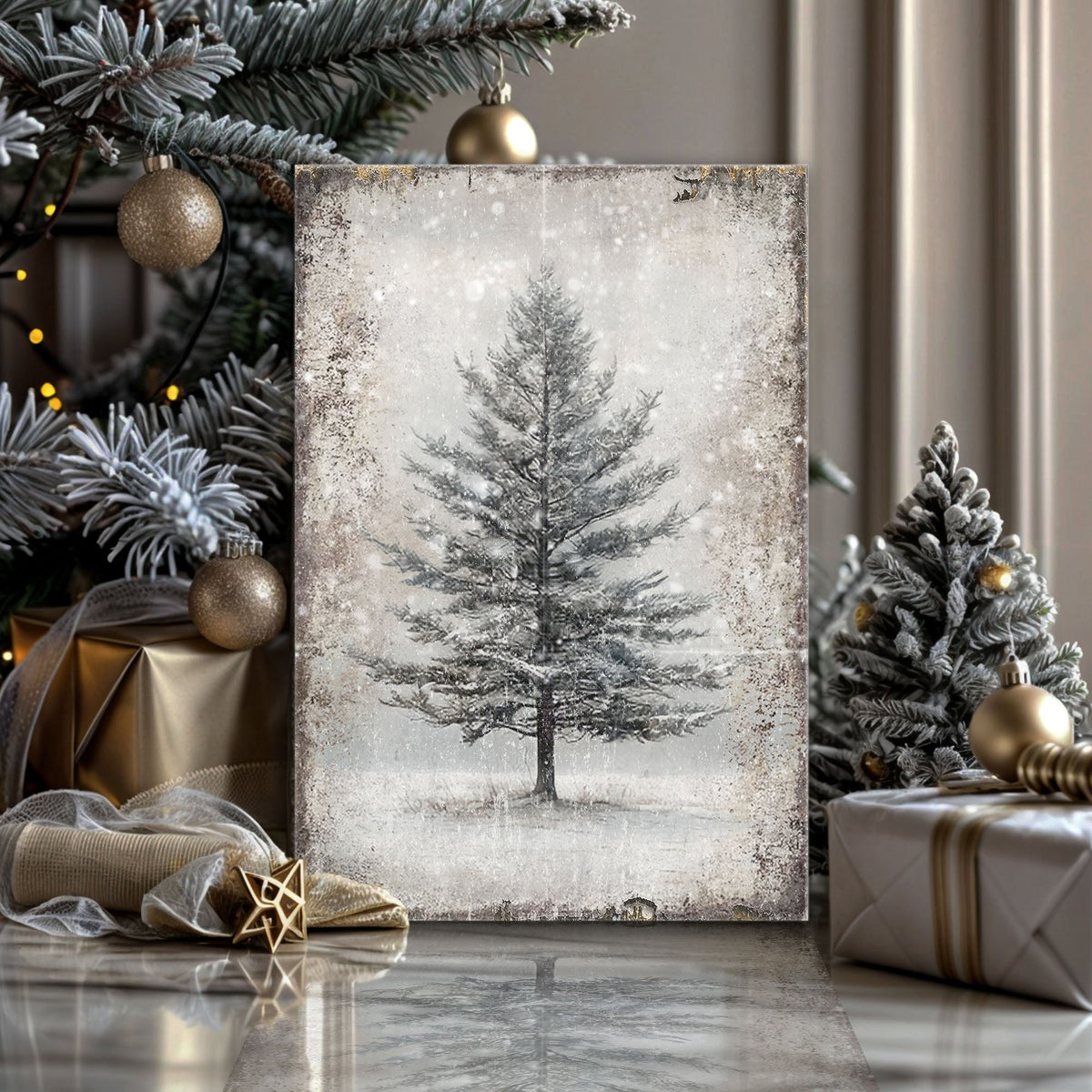Vintage Christmas Tree Wall Art VII