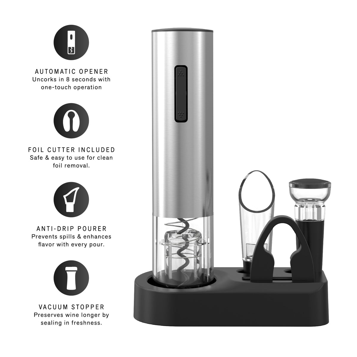 Pursonic 5-Piece Electric Wine Opener Set-1
