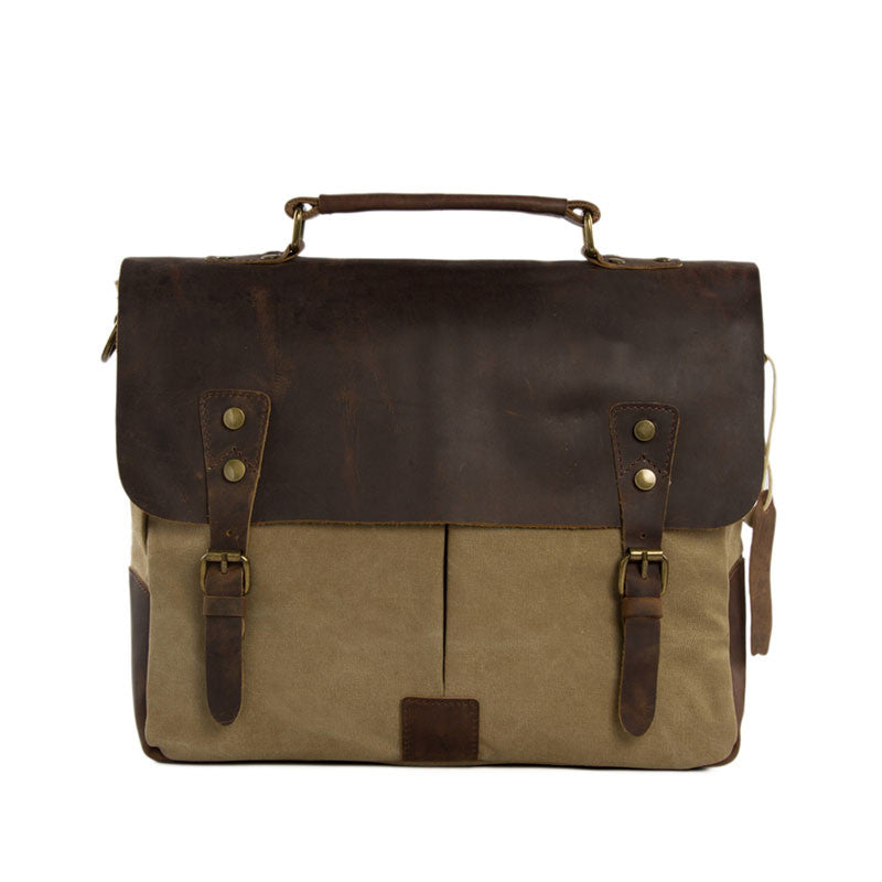 14 Inch Canvas Leather Bag Briefcase Messenger Bag Shoulder Bag Laptop Bag 1807