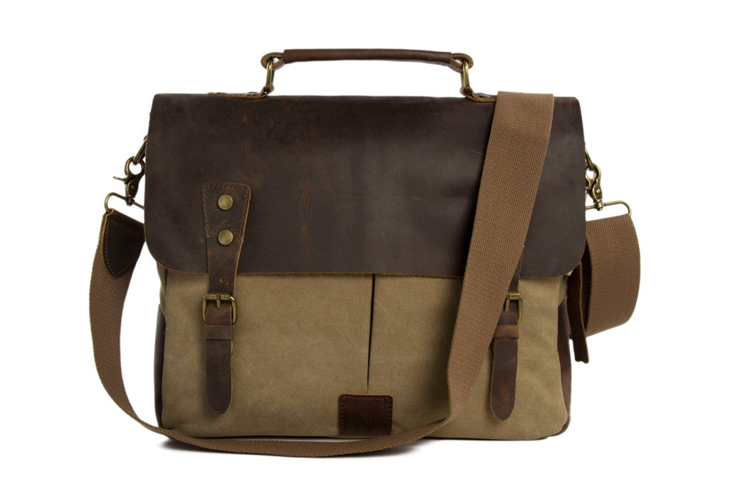 14 Inch Canvas Leather Bag Briefcase Messenger Bag Shoulder Bag Laptop Bag 1807