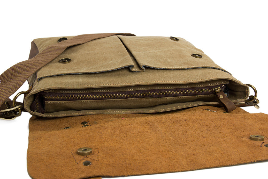 14 Inch Canvas Leather Bag Briefcase Messenger Bag Shoulder Bag Laptop Bag 1807