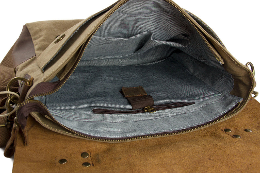 14 Inch Canvas Leather Bag Briefcase Messenger Bag Shoulder Bag Laptop Bag 1807