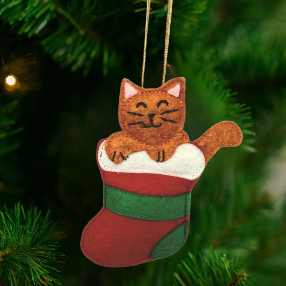Caught in the Stocking Cat Ornament
