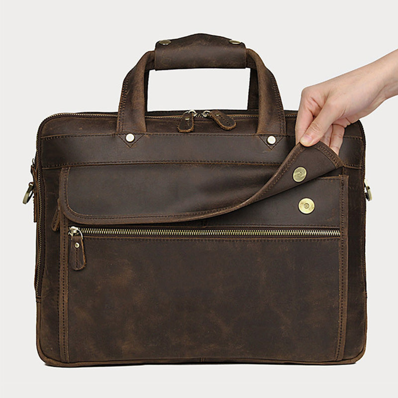Crazy Horse Leather Briefcase High-Quality Leather Messenger Bags Men's Large Travel Shoulder Bag