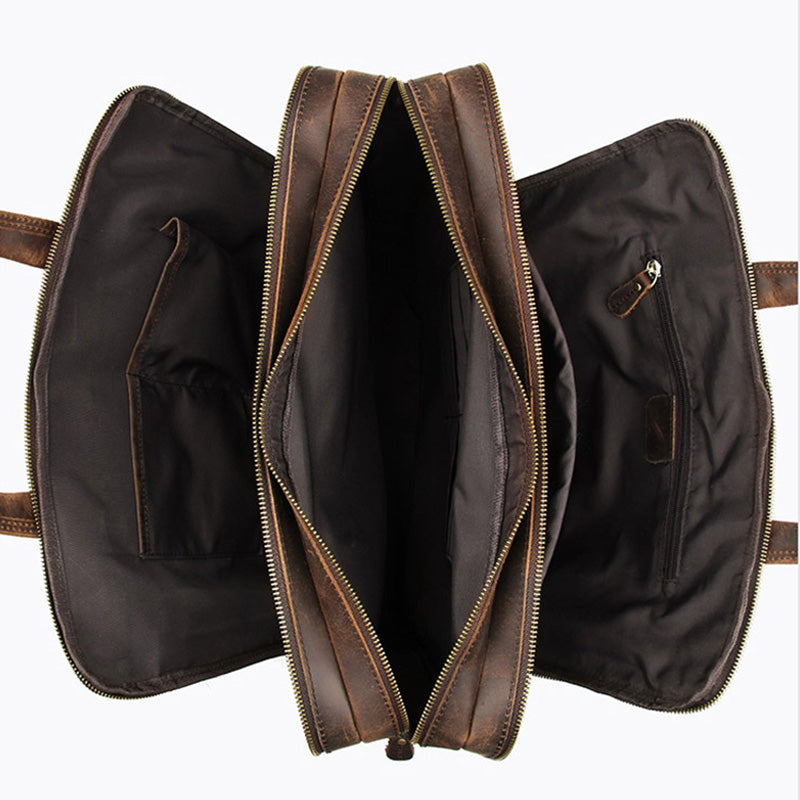 Crazy Horse Leather Briefcase High-Quality Leather Messenger Bags Men's Large Travel Shoulder Bag