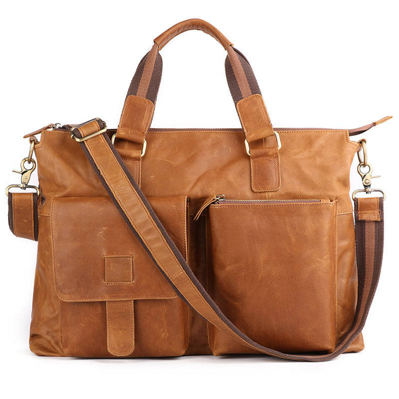 Crazy Horse Leather Briefcase Retro Tote Bag Handmade Shoulder Messenger Bag