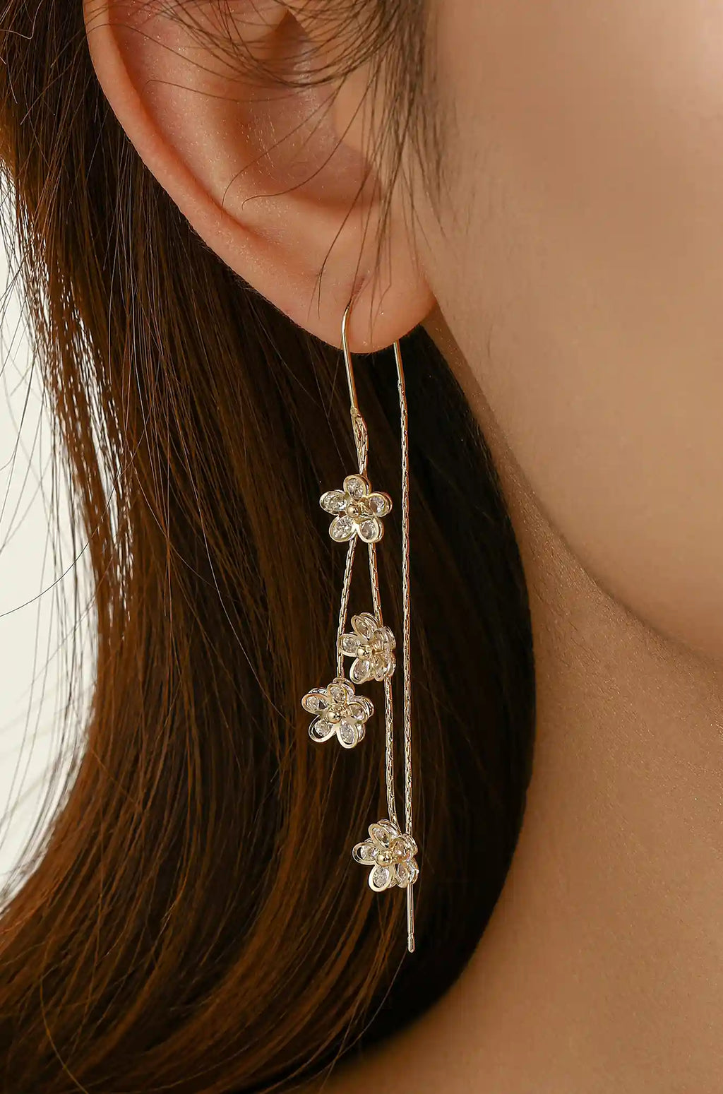 Flower Gold Threader Earrings