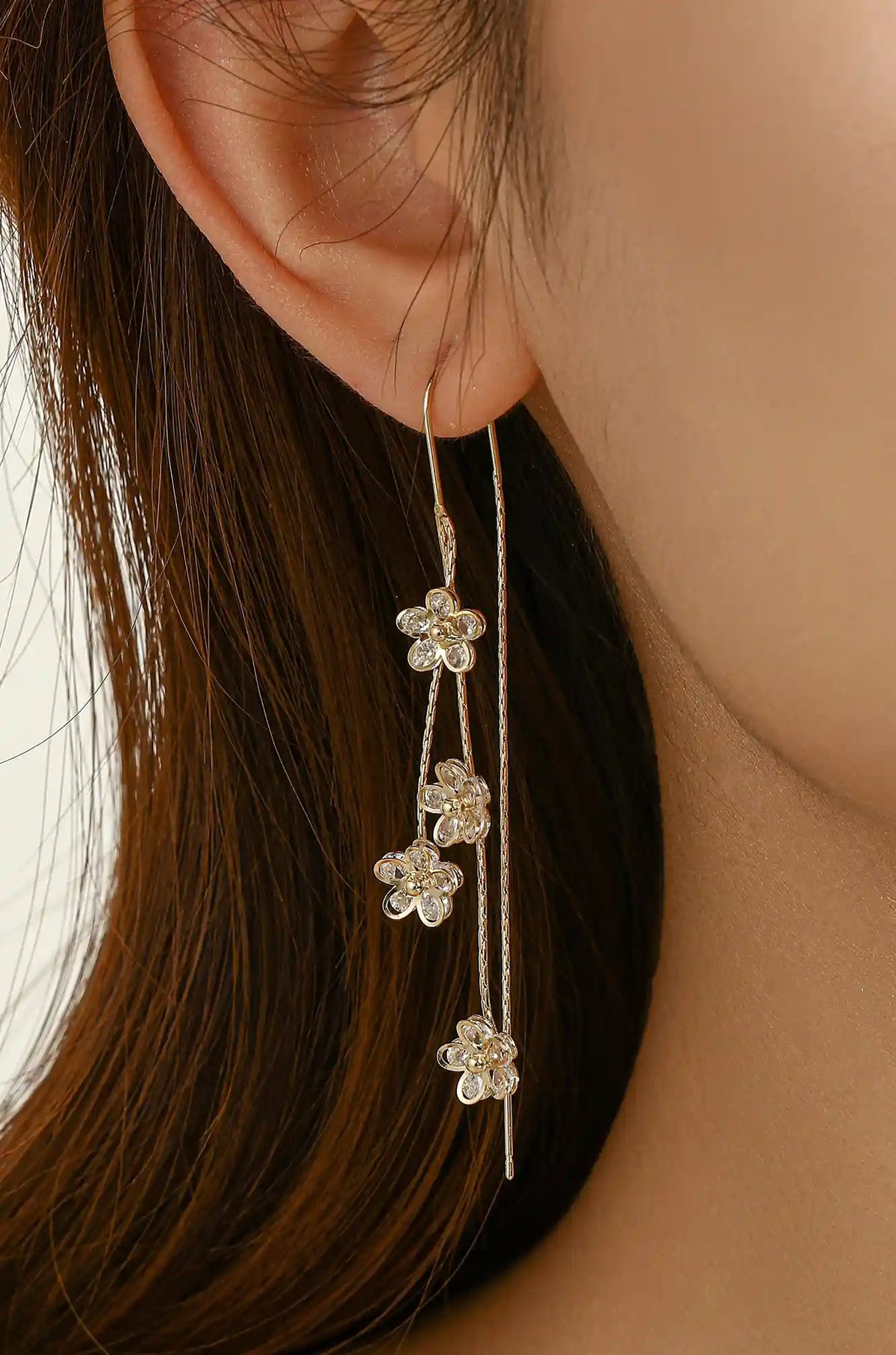 Flower Gold Threader Earrings