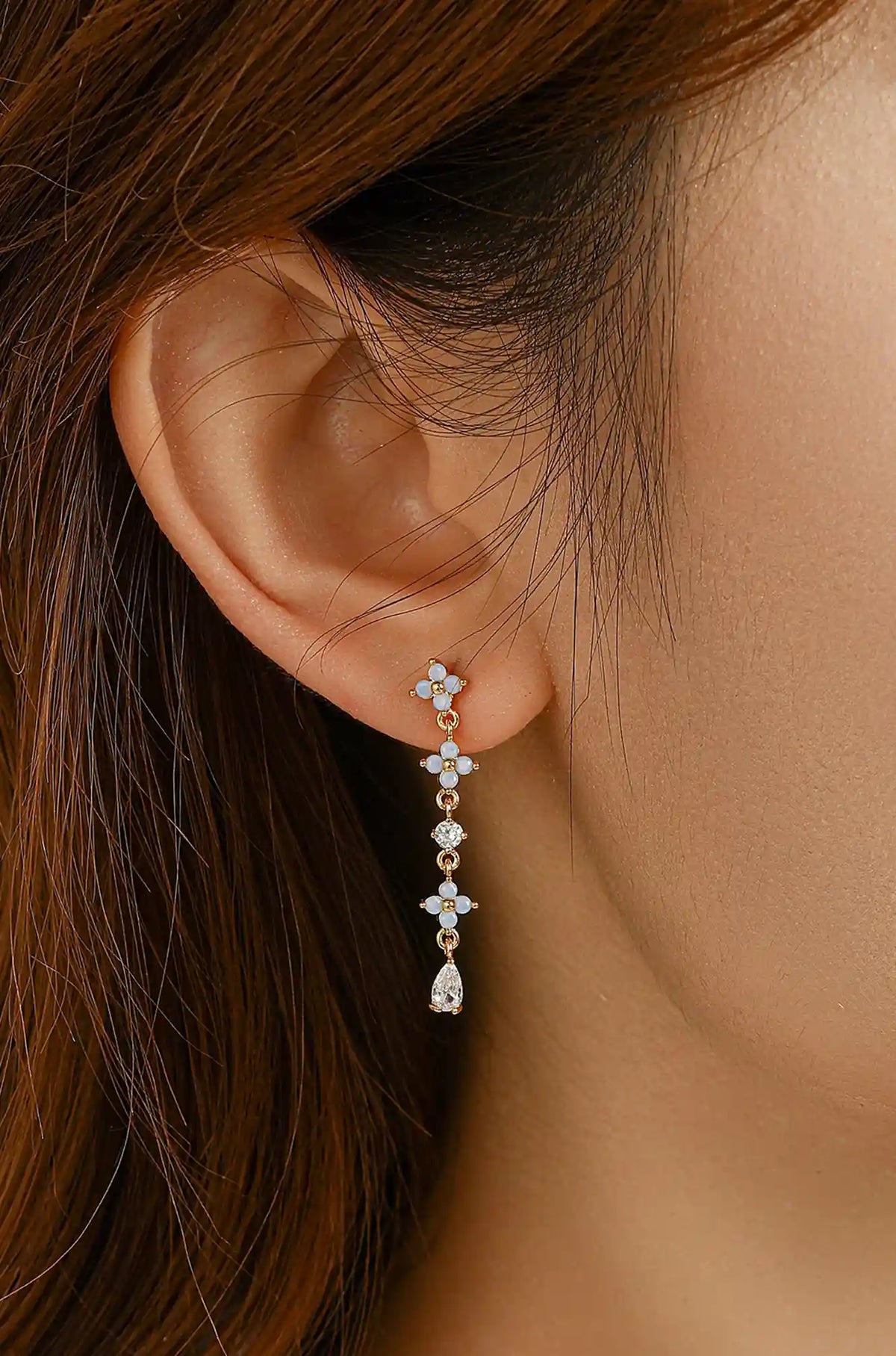 Dainty Blue Flower Drop Earrings