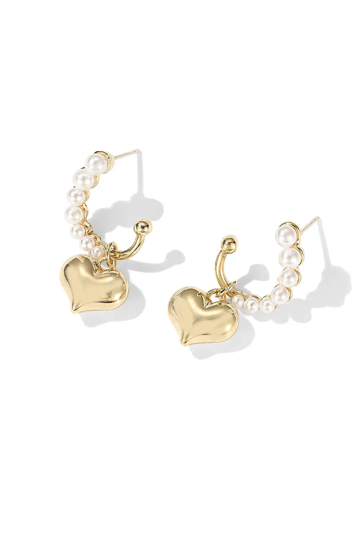 Golden Heart Pearl Earrings