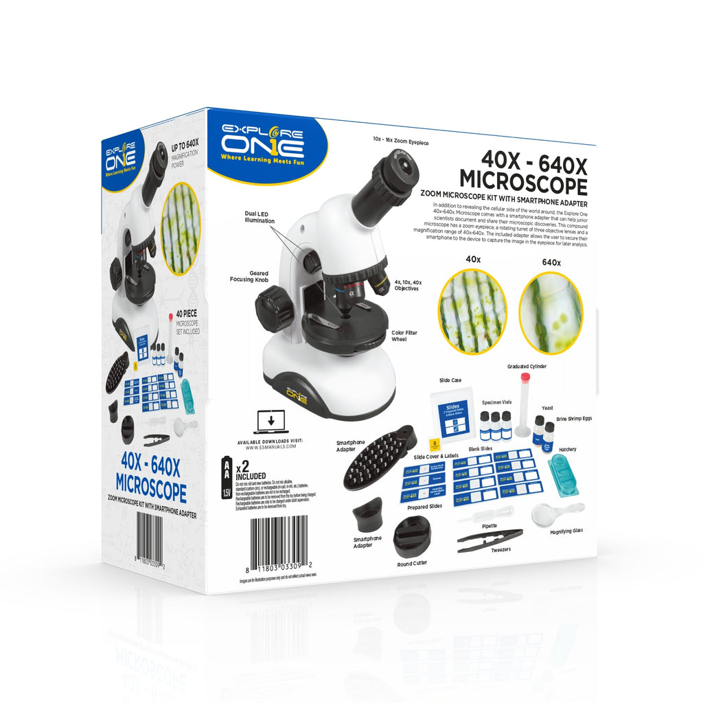 40x-640x Zoom Microscope Kit with Smartphone Adapter