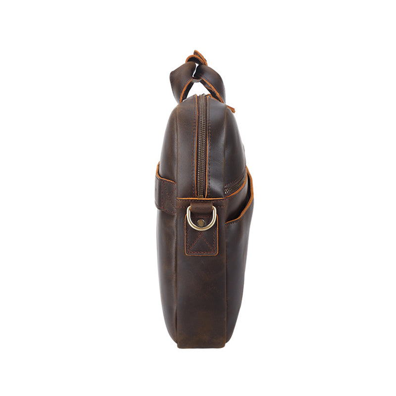Full Grain Leather Attache Leather Messenger Bag Classic Leather Business Briefcase Vintage 15.6" Laptop Bag For Mens