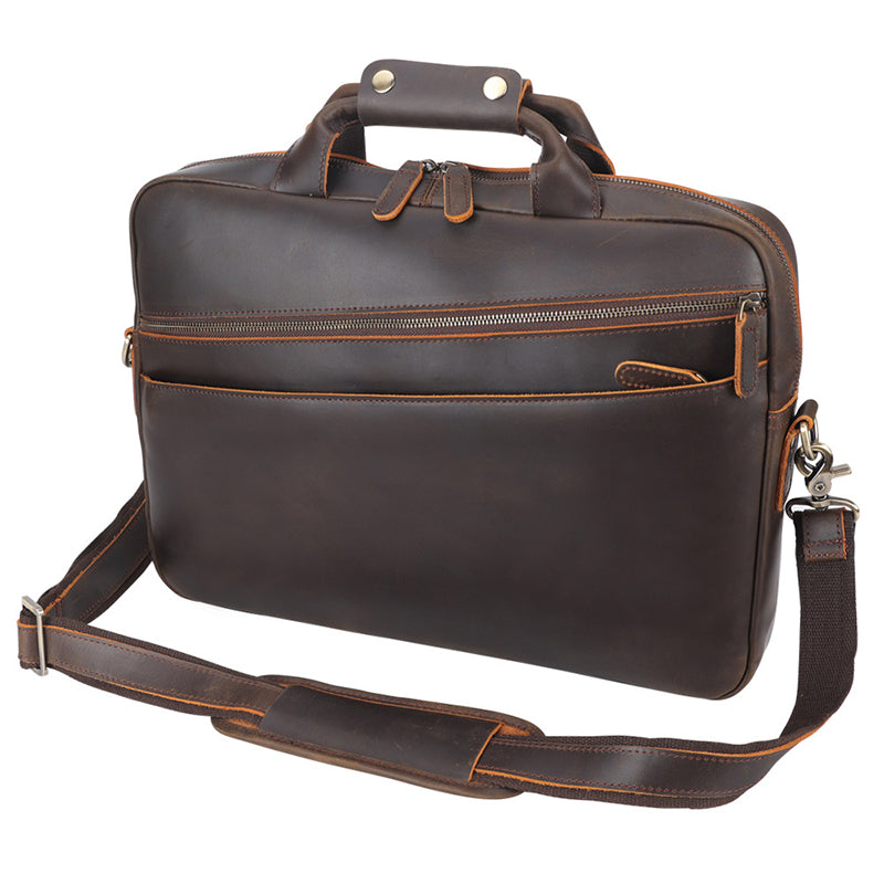 Full Grain Leather Attache Leather Messenger Bag Classic Leather Business Briefcase Vintage 15.6" Laptop Bag For Mens
