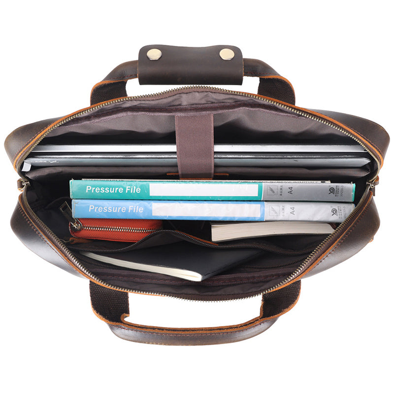 Full Grain Leather Attache Leather Messenger Bag Classic Leather Business Briefcase Vintage 15.6" Laptop Bag For Mens
