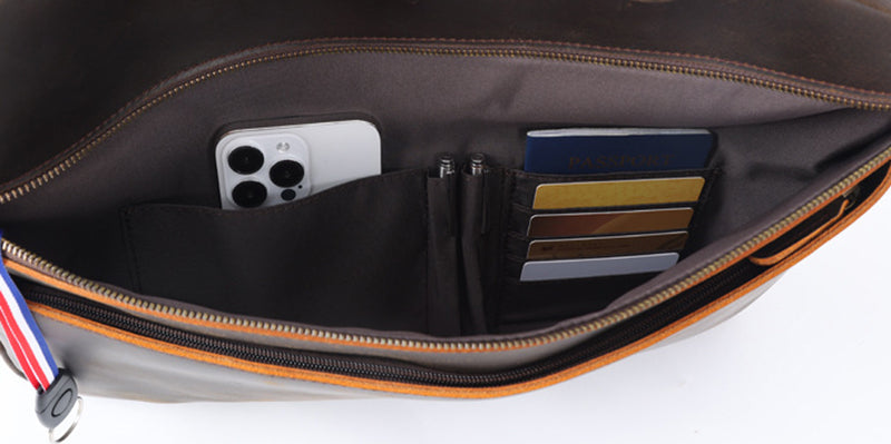 Full Grain Leather Attache Leather Messenger Bag Classic Leather Business Briefcase Vintage 15.6" Laptop Bag For Mens