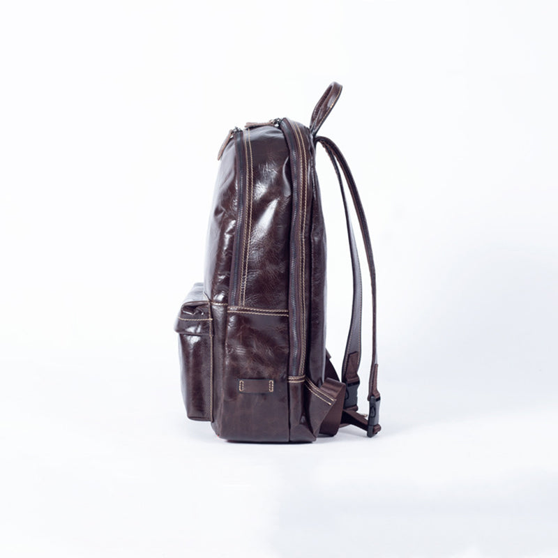 Full Grain Leather Backpack Casual Shoulder Travel Bag For Men Laptop Backpack