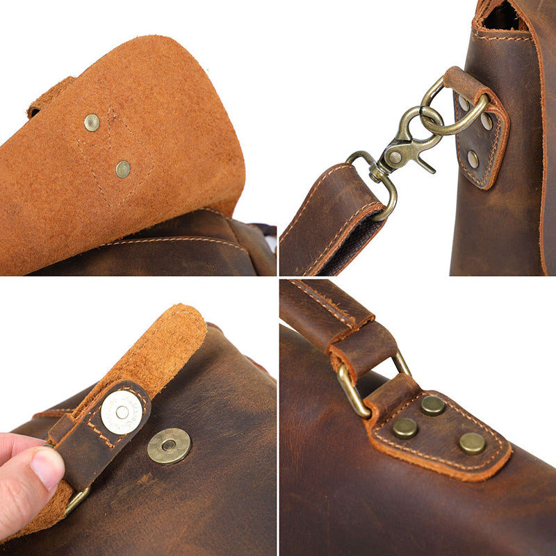 Full Grain Leather Briefcase Men's Leather Messenger Bag Handmade Laptop Bag Crossbody Shoulder Bag Top Handle Business Bag