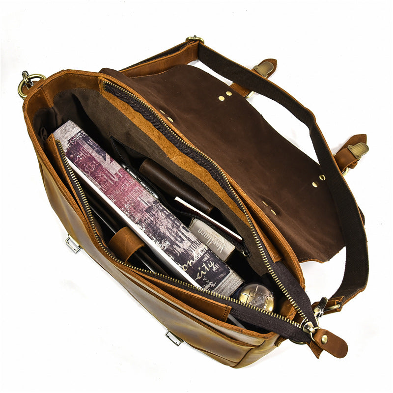 Full Grain Leather Briefcase Mens Leather Laptop Bag Premium Leather Messenger Bag Leather Macbook Shoulder Bag