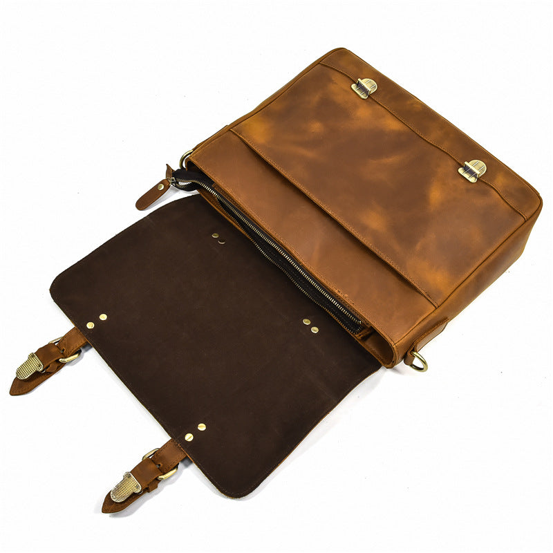 Full Grain Leather Briefcase Mens Leather Laptop Bag Premium Leather Messenger Bag Leather Macbook Shoulder Bag