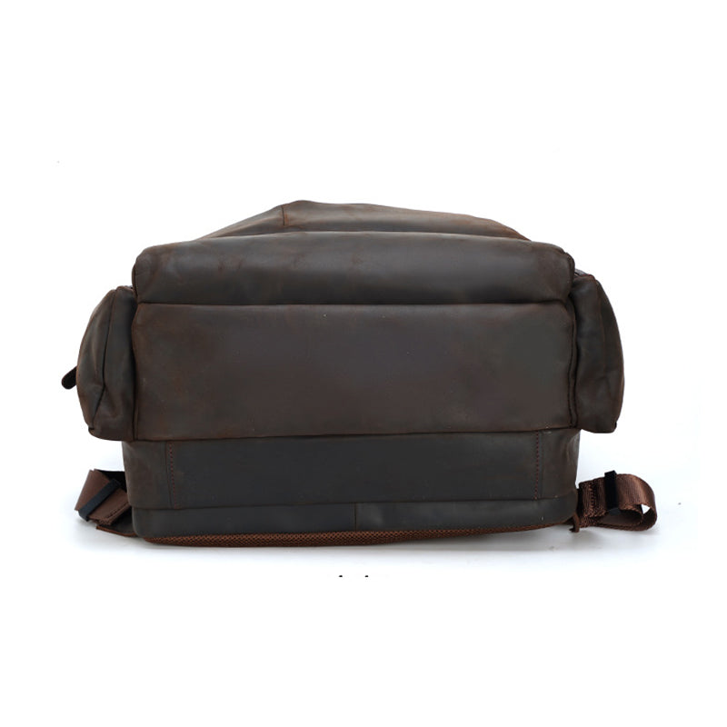 Full Grain Leather Large Travel Backpack Crazy Horse Leather Retro Backpack Mens Outdoor Travel Rucksack Laptop Backpack