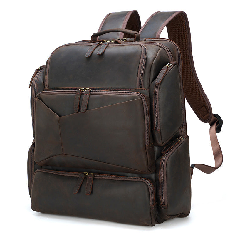 Full Grain Leather Large Travel Backpack Crazy Horse Leather Retro Backpack Mens Outdoor Travel Rucksack Laptop Backpack
