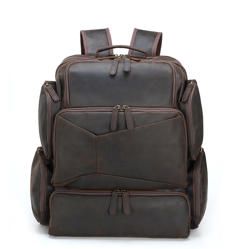 Full Grain Leather Large Travel Backpack Crazy Horse Leather Retro Backpack Mens Outdoor Travel Rucksack Laptop Backpack