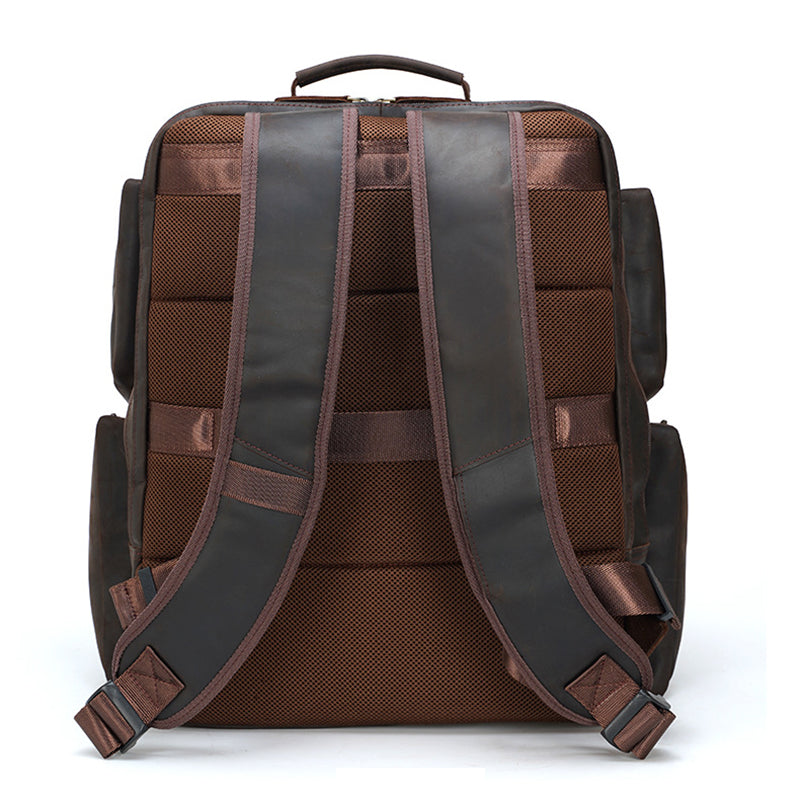 Full Grain Leather Large Travel Backpack Crazy Horse Leather Retro Backpack Mens Outdoor Travel Rucksack Laptop Backpack