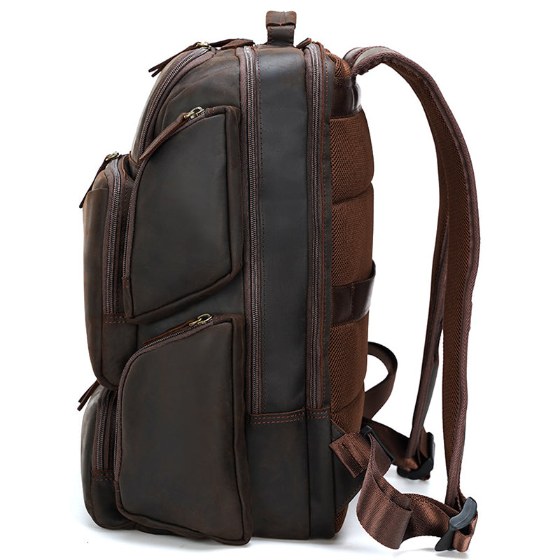 Full Grain Leather Large Travel Backpack Crazy Horse Leather Retro Backpack Mens Outdoor Travel Rucksack Laptop Backpack