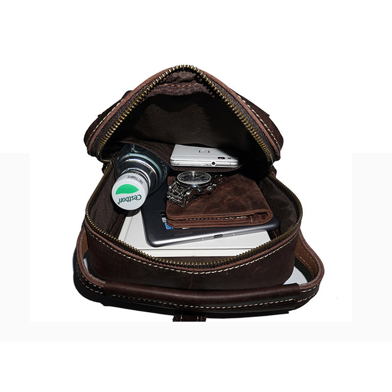 Full Grain Leather Men Sling Bag Retro Leather Chest Pack Handmade Mens Shoulder Bag