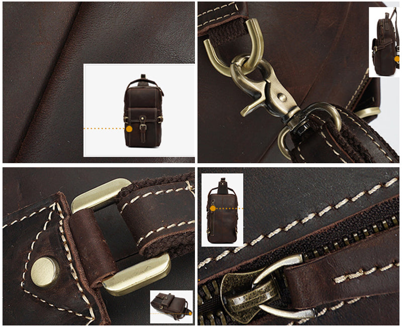 Full Grain Leather Men Sling Bag Retro Leather Chest Pack Handmade Mens Shoulder Bag