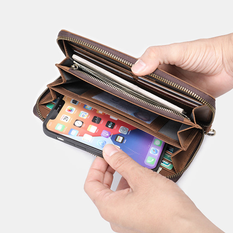 Full Grain Leather Men's Wallet Handmade Long Clutch Retro Mens Leather Zipper Wallet M1028