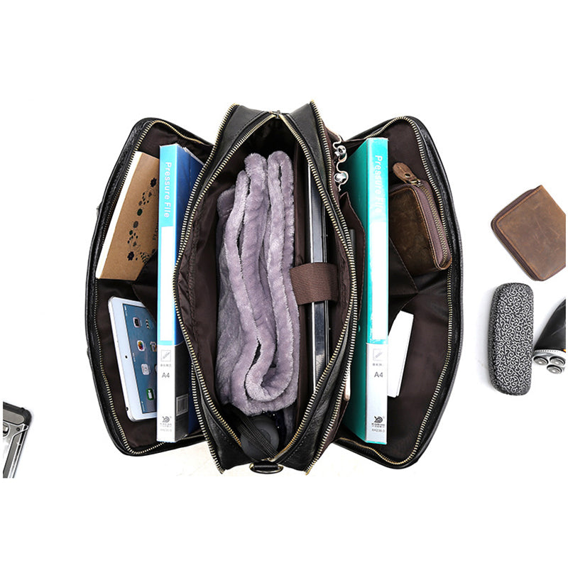 Full Grain Leather Mens Briefcase 17 Inch Leather Laptop Bag Mens Large Business Shoulder Bag Messenger Bag