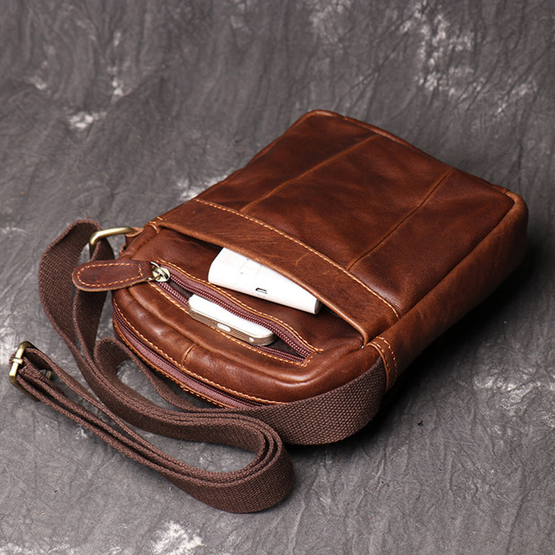 Full Grain Leather Messenger Bag Casual Small Leather Shoulder Bag For Mens Leather Crossbody Bag