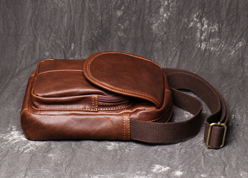 Full Grain Leather Messenger Bag Casual Small Leather Shoulder Bag For Mens Leather Crossbody Bag