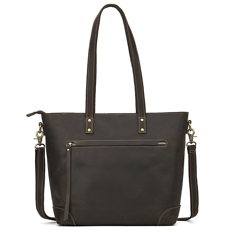Full Grain Leather Tote Bag Handcrafted Office Bag Leather Shoulder Bag Women Tote With Zipper Outside Pocket