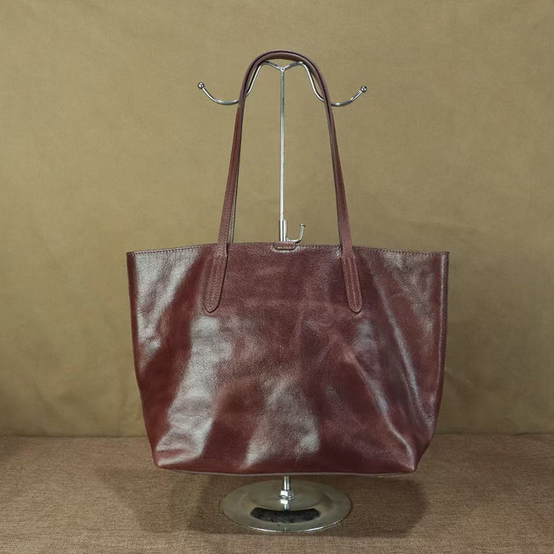 Full Grain Leather Tote Classic Everyday Use Tote Bag Work Student Bag Leather Shoulder Bag For Women