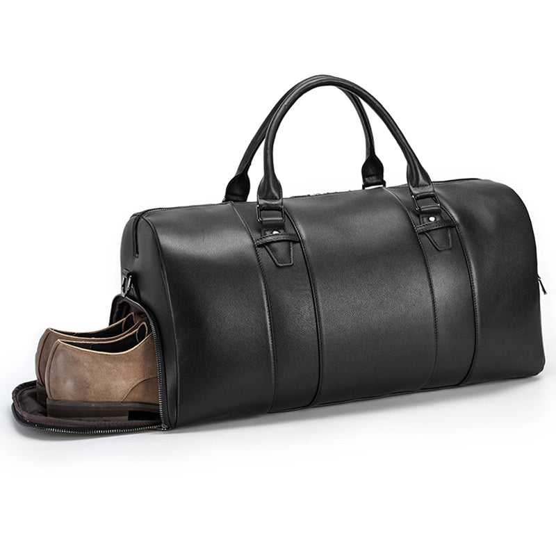Full Grain Leather Travel Bag With Shoes Compartment Casual Leather Duffle Bag Mens Leather Overnight Bag