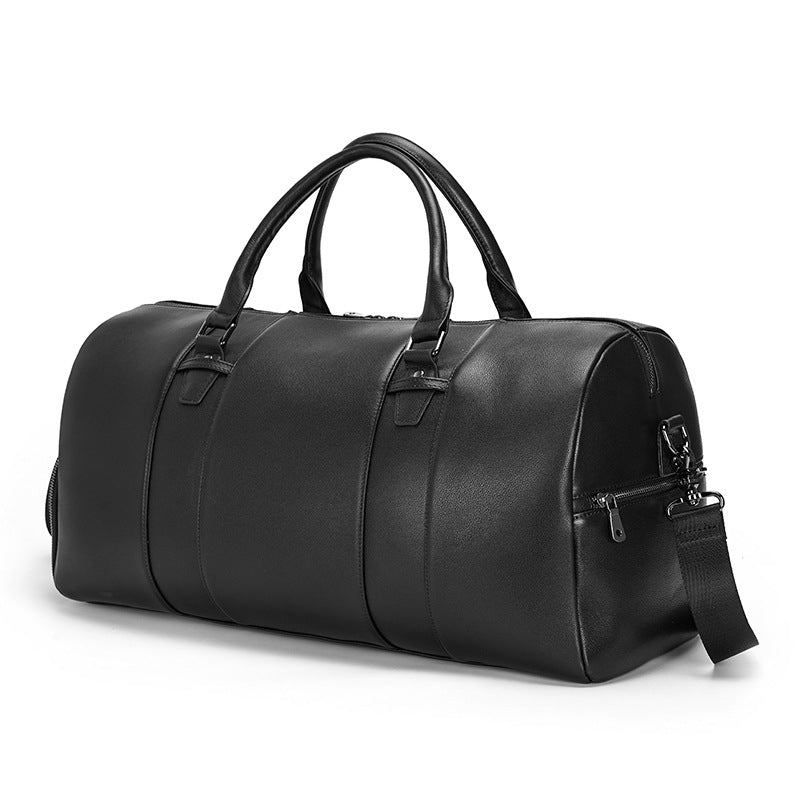 Full Grain Leather Travel Bag With Shoes Compartment Casual Leather Duffle Bag Mens Leather Overnight Bag