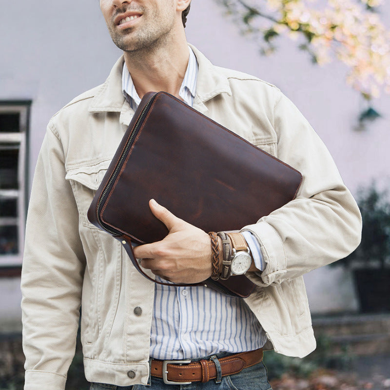 Full Grain Leather Travel Cable Organizer Bag Travel Electronics Accessories Bag Leather Tech Organizer