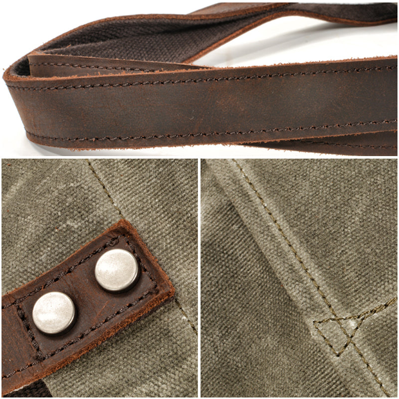 Waxed Canvas Shoulder Bag with Leather Handle, Canvas Everyday Tote Bag, Unisex Handbag