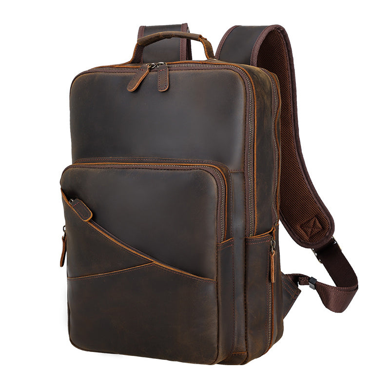 Full Grain Leather backpack Mens Crazy Horse Laptop Backpack Handmade Retro Large Leather Travel Backpacks For Mens