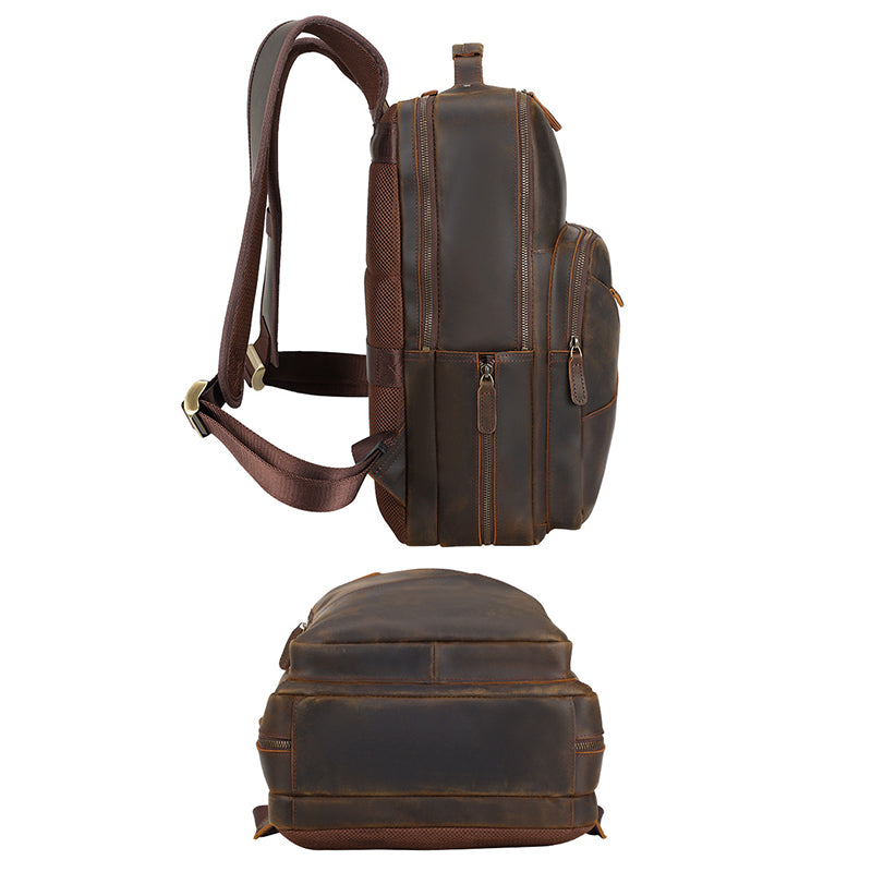 Full Grain Leather backpack Mens Crazy Horse Laptop Backpack Handmade Retro Large Leather Travel Backpacks For Mens