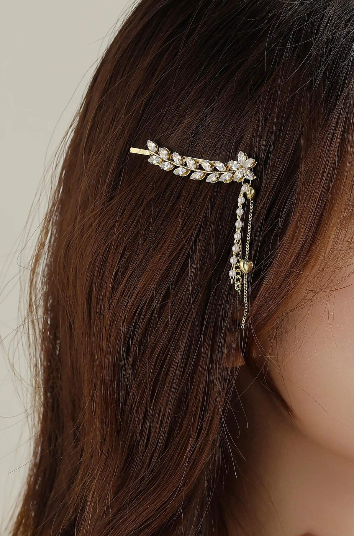 Crystal Wreath Pearl Dangle Hair Clip