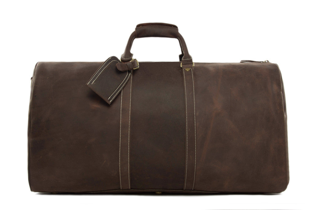 Large Vintage Leather Duffle Bag, Men's Weekender Bag