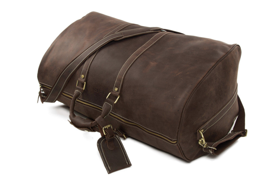 Large Vintage Leather Duffle Bag, Men's Weekender Bag