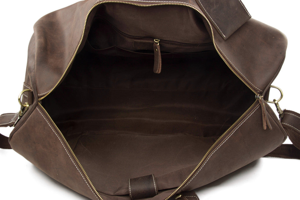 Large Vintage Leather Duffle Bag, Men's Weekender Bag
