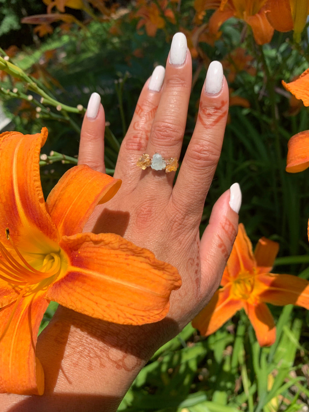 Citrine/Aquamarine Cluster Ring - Gold
