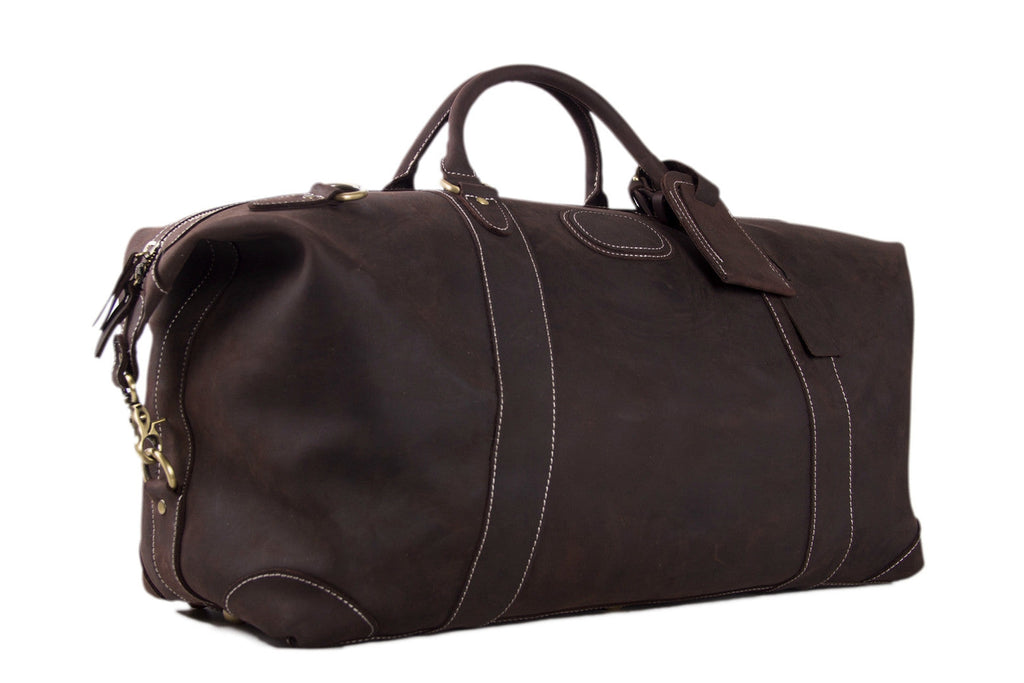 Men's Vintage Full-Grain Leather Duffle, Premium Weekender