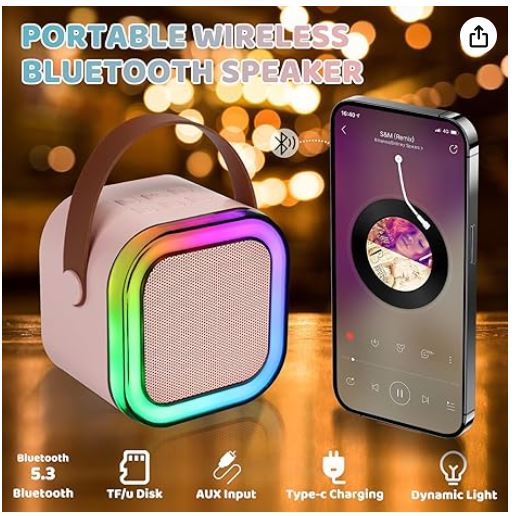 Kids Mini Karaoke Voice Changer Portable Bluetooth Speaker plus 2 Wireless Microphones