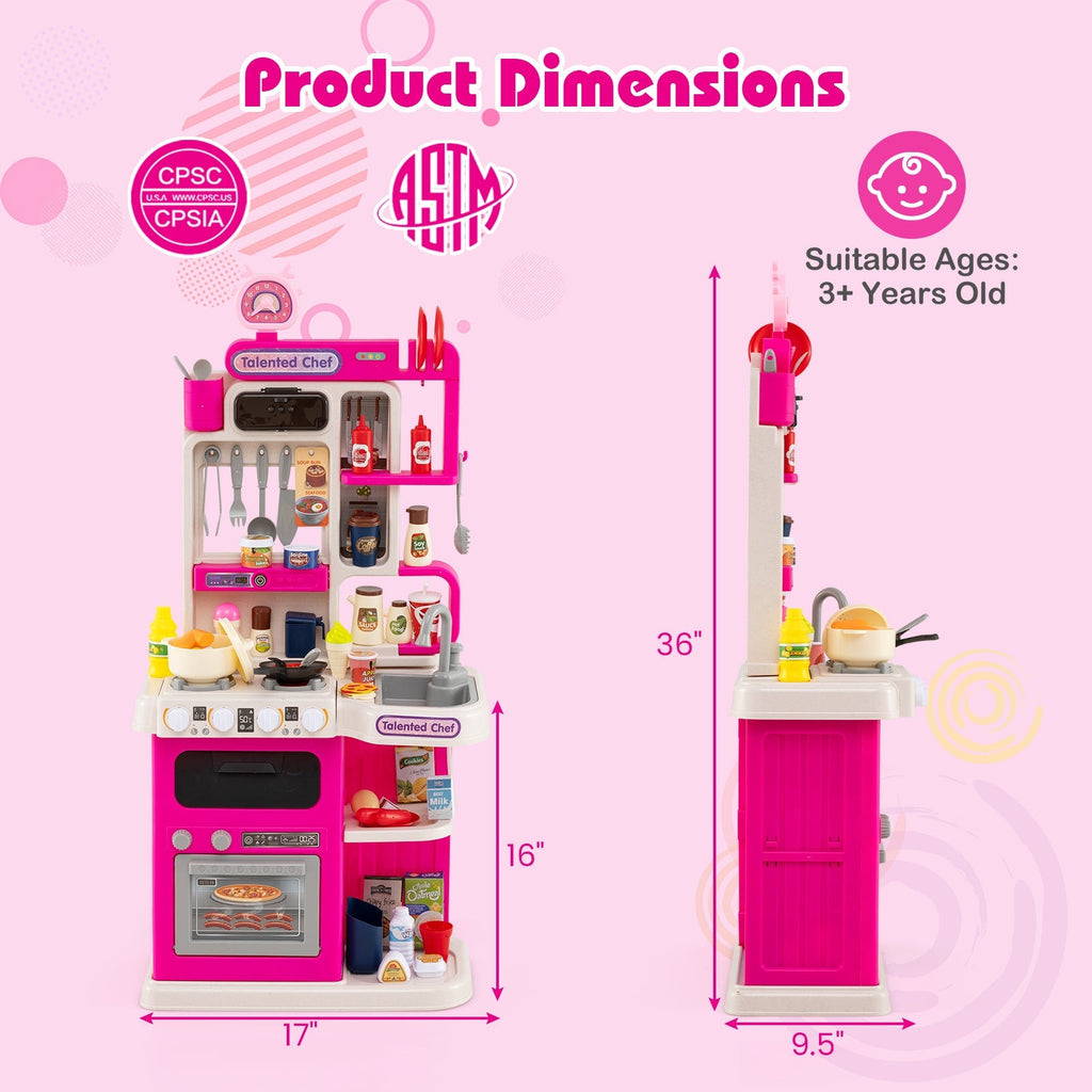 Kids Kitchen Playset Pretend Play Kitchen with Realistic Sounds and Lights
